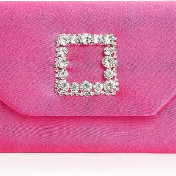 Satin Evening Bag for Women Clutch Purse Embellished Crystals Buckle - Picture 2 of 7
